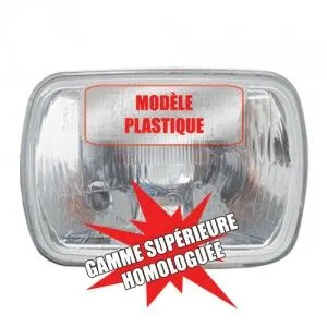 Rectangular 2CV headlight with plastic housing