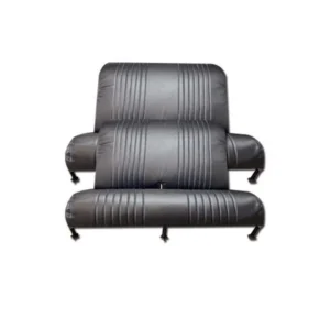 Front and rear bench seat upholstery in perforated black vinyl