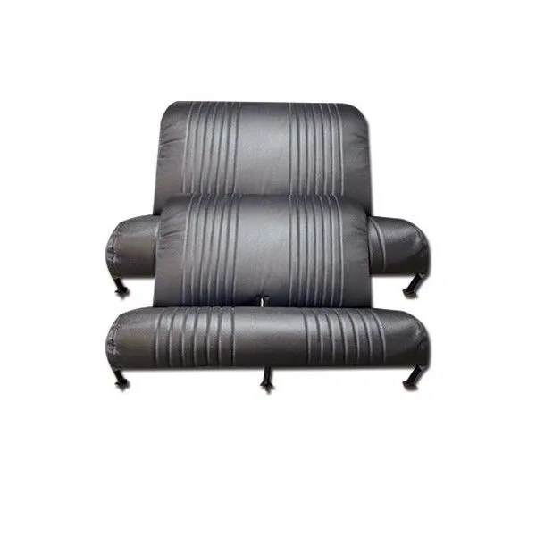 Front and rear bench seat upholstery in perforated black vinyl
