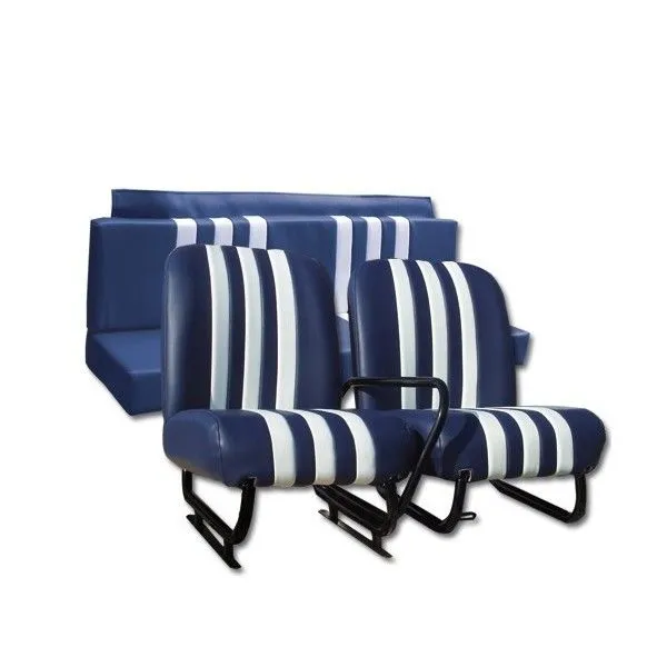 Set of 2 front trim pieces + rear bench seat, blue/white