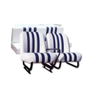 Juego de 2 asientos delanteros nuevos + banco trasero nuevo, blanco/azul