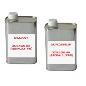Endurecedor 250 ml/kg y diluyente 125 ml/kg por cada 1 kg de pintura